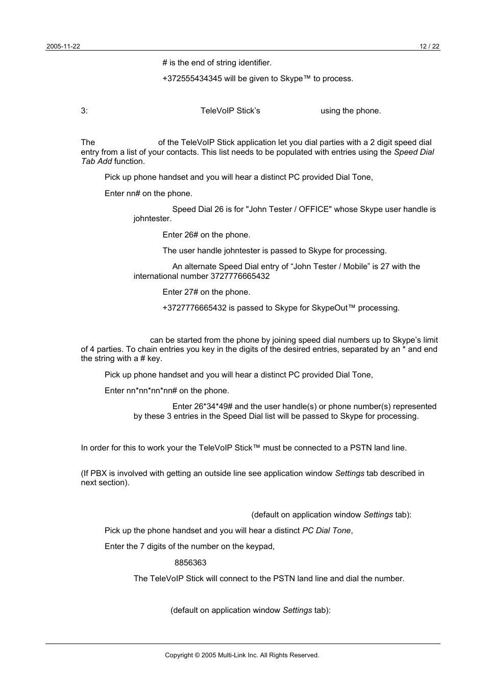 2 calling out through pstn land line | Multi-Link TeleVoIP Stick User Manual | Page 12 / 22