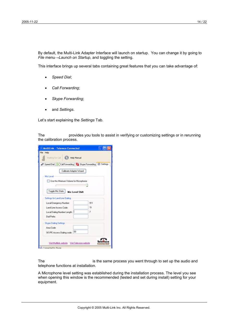 2 multi-link adapter interface, 1 settings tab | Multi-Link TeleVoIP Stick User Manual | Page 14 / 22