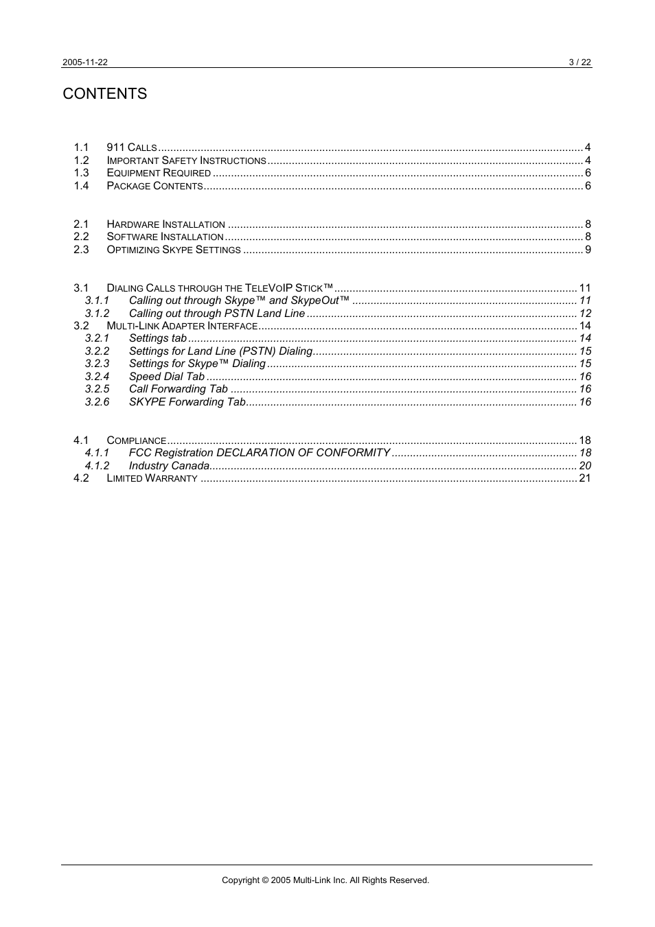 Multi-Link TeleVoIP Stick User Manual | Page 3 / 22