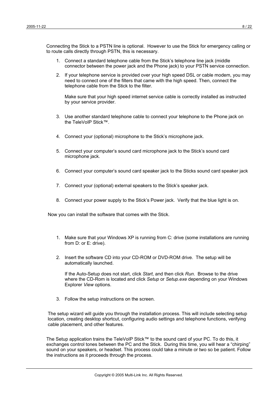 1 hardware installation, 2 software installation | Multi-Link TeleVoIP Stick User Manual | Page 8 / 22