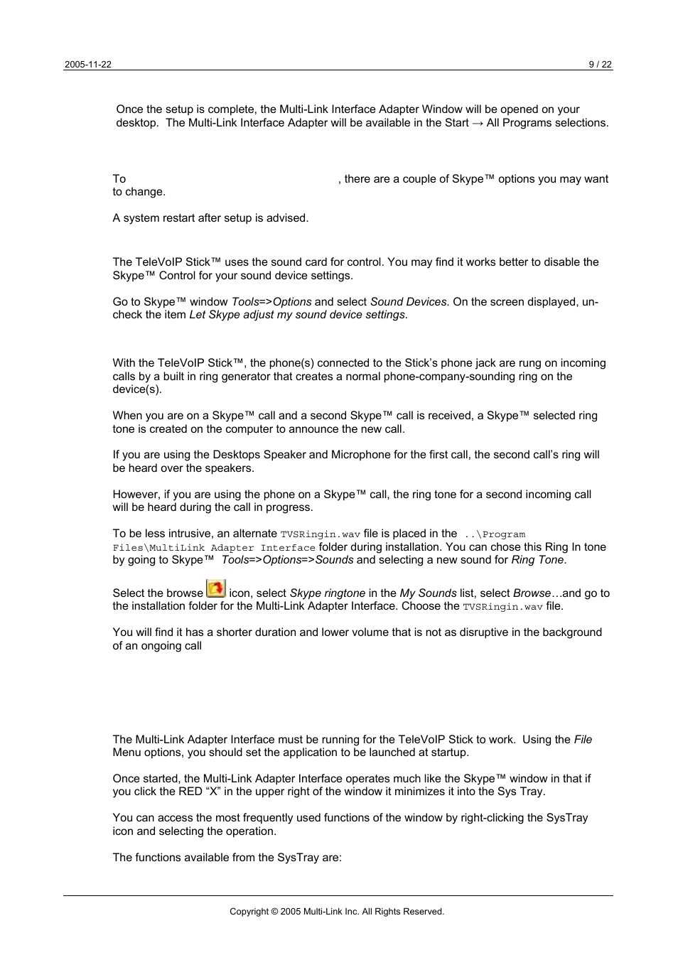 3 optimizing skype settings, General operation | Multi-Link TeleVoIP Stick User Manual | Page 9 / 22