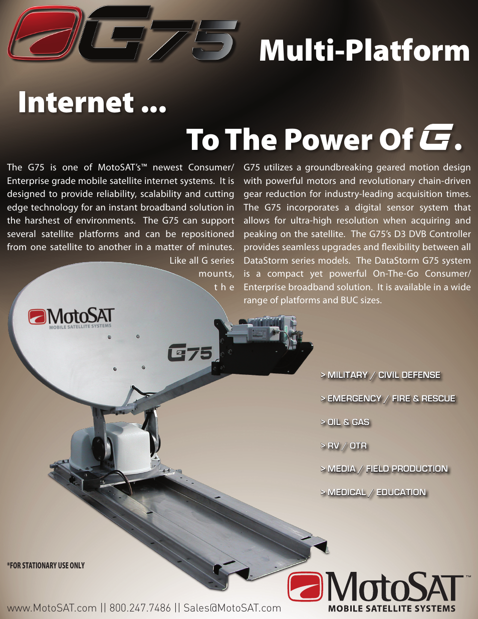 MotoSAT Mobile Satellite Internet Systems G75 User Manual | 2 pages