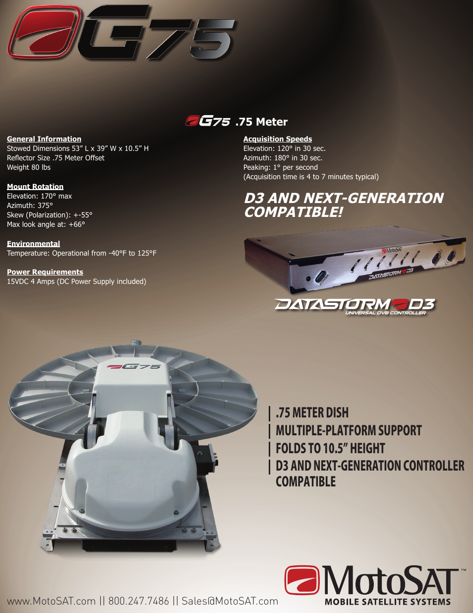 D3 and next-generation compatible | MotoSAT Mobile Satellite Internet Systems G75 User Manual | Page 2 / 2