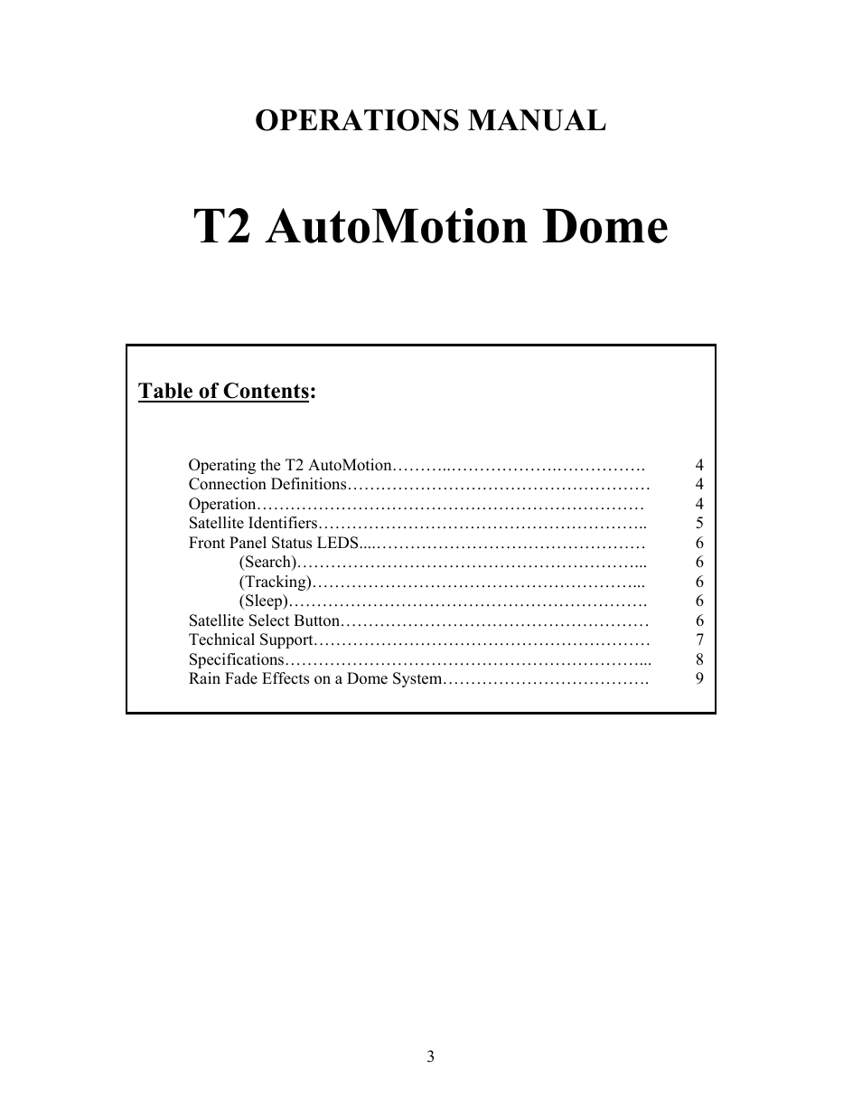 T2 automotion dome, Operations manual | MotoSAT AutoMotion Dome T2 User Manual | Page 3 / 9