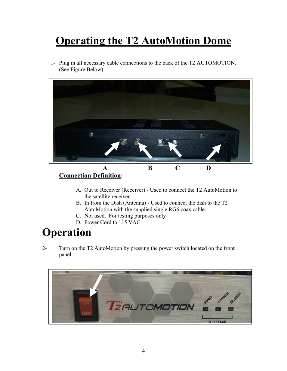 Operating the t2 automotion dome, Operation | MotoSAT AutoMotion Dome T2 User Manual | Page 4 / 9