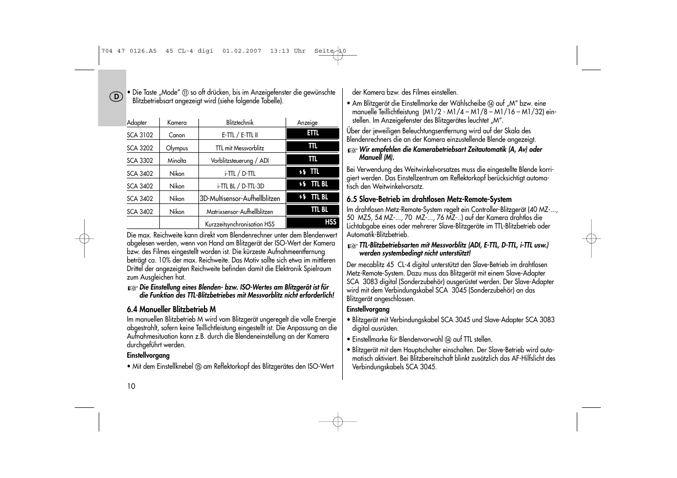 Metz Mecablitz 45 CL-4 User Manual | Page 10 / 104