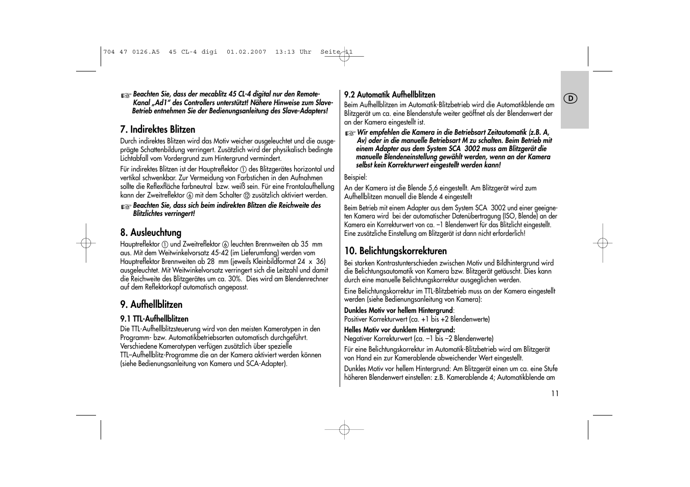 Metz Mecablitz 45 CL-4 User Manual | Page 11 / 104