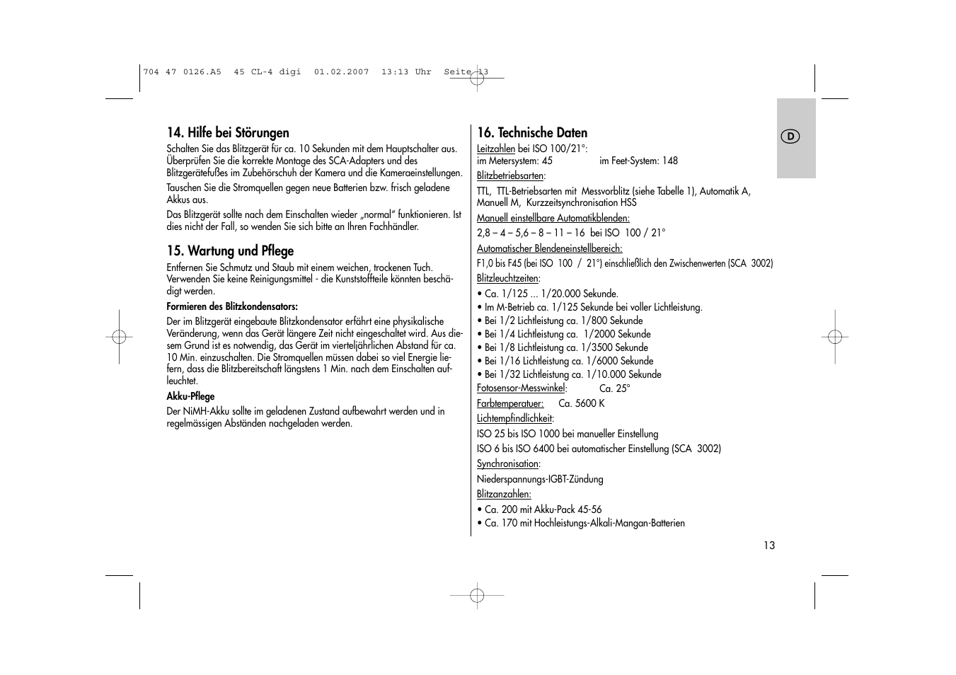 Metz Mecablitz 45 CL-4 User Manual | Page 13 / 104