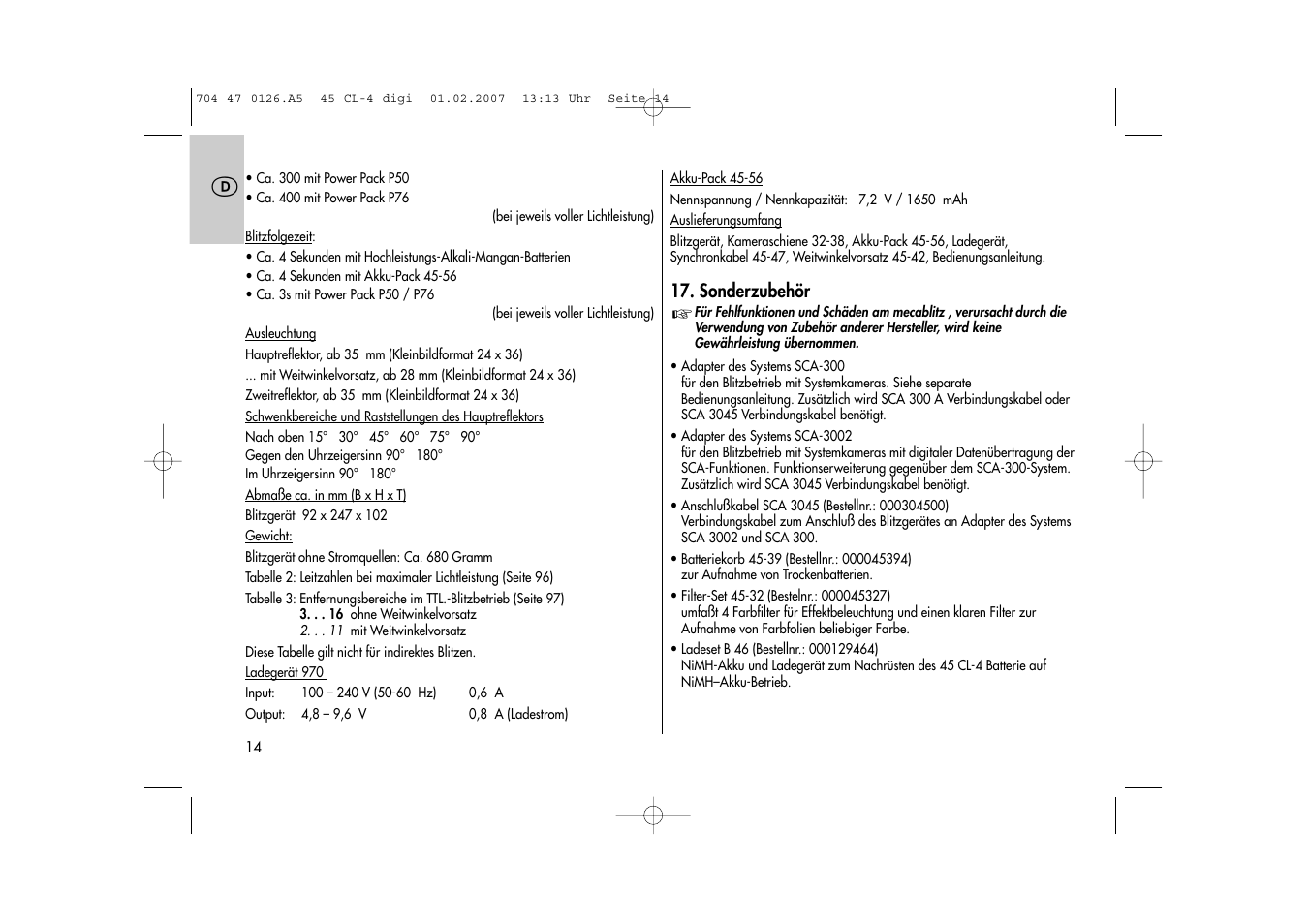 Metz Mecablitz 45 CL-4 User Manual | Page 14 / 104