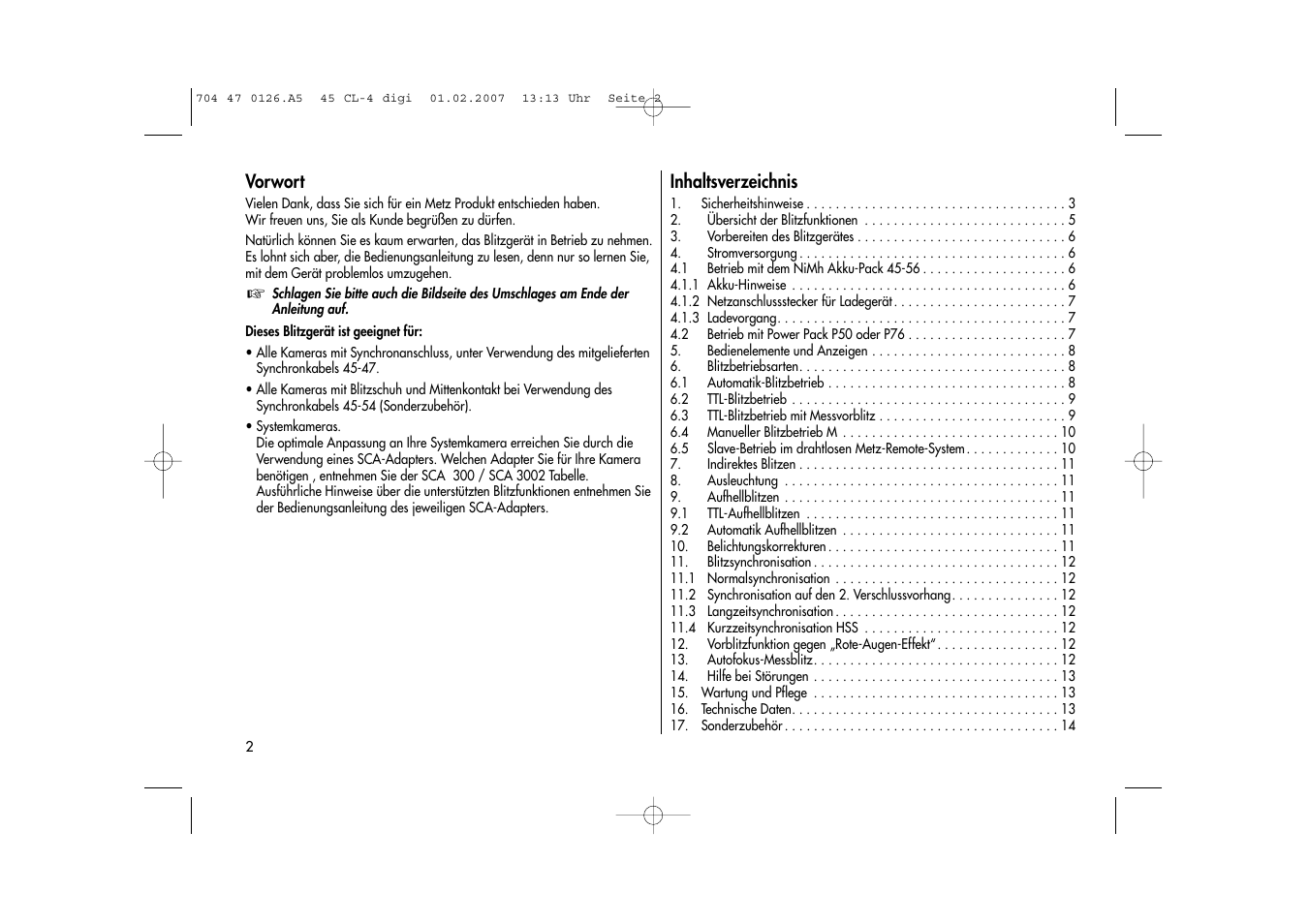 Metz Mecablitz 45 CL-4 User Manual | Page 2 / 104