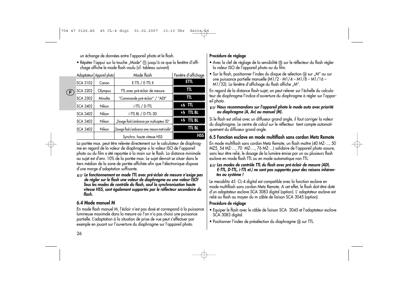 Metz Mecablitz 45 CL-4 User Manual | Page 26 / 104