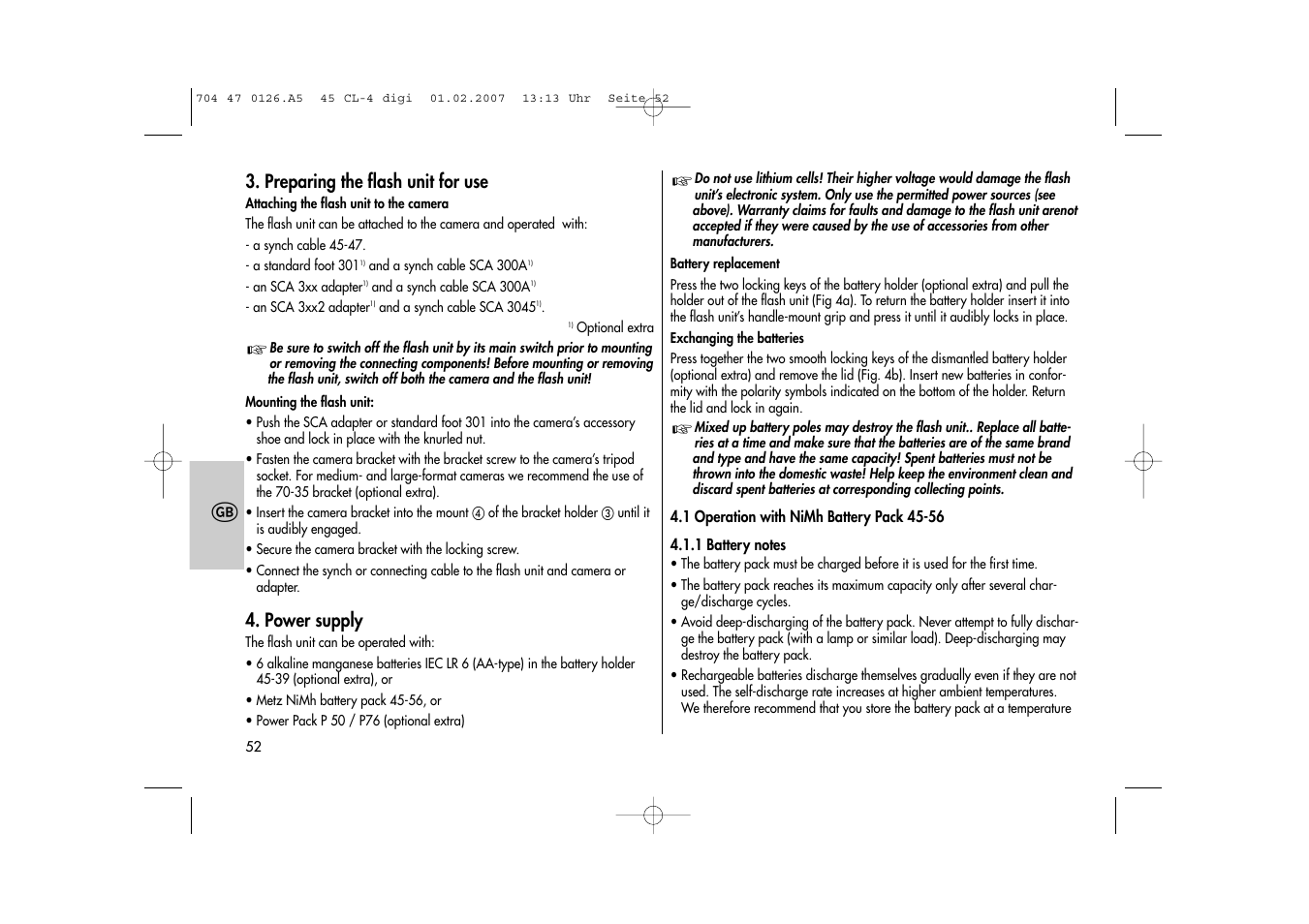 Metz Mecablitz 45 CL-4 User Manual | Page 52 / 104
