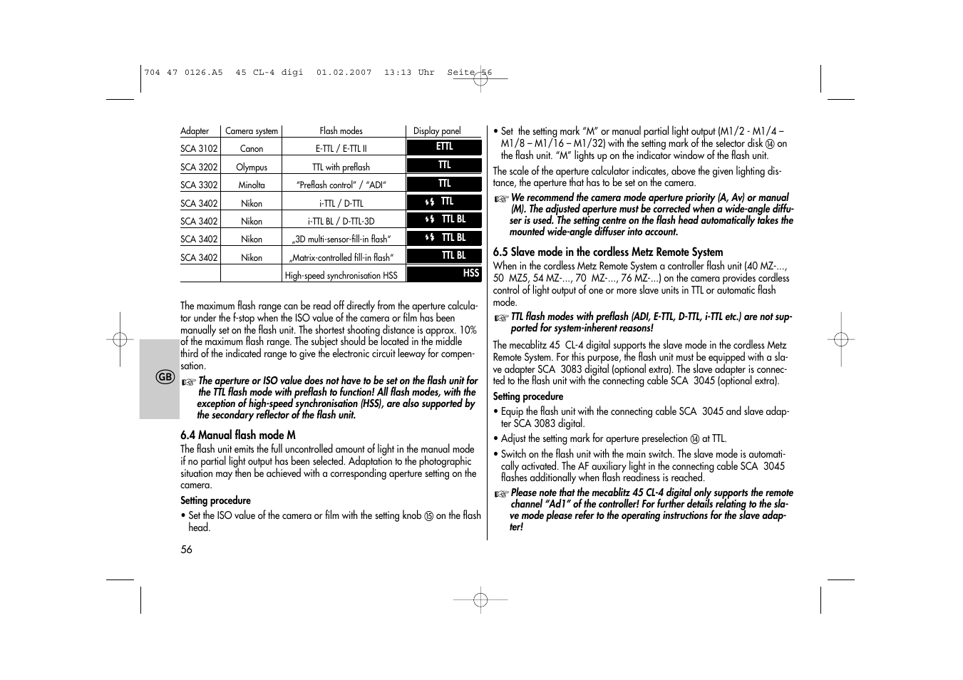 Metz Mecablitz 45 CL-4 User Manual | Page 56 / 104