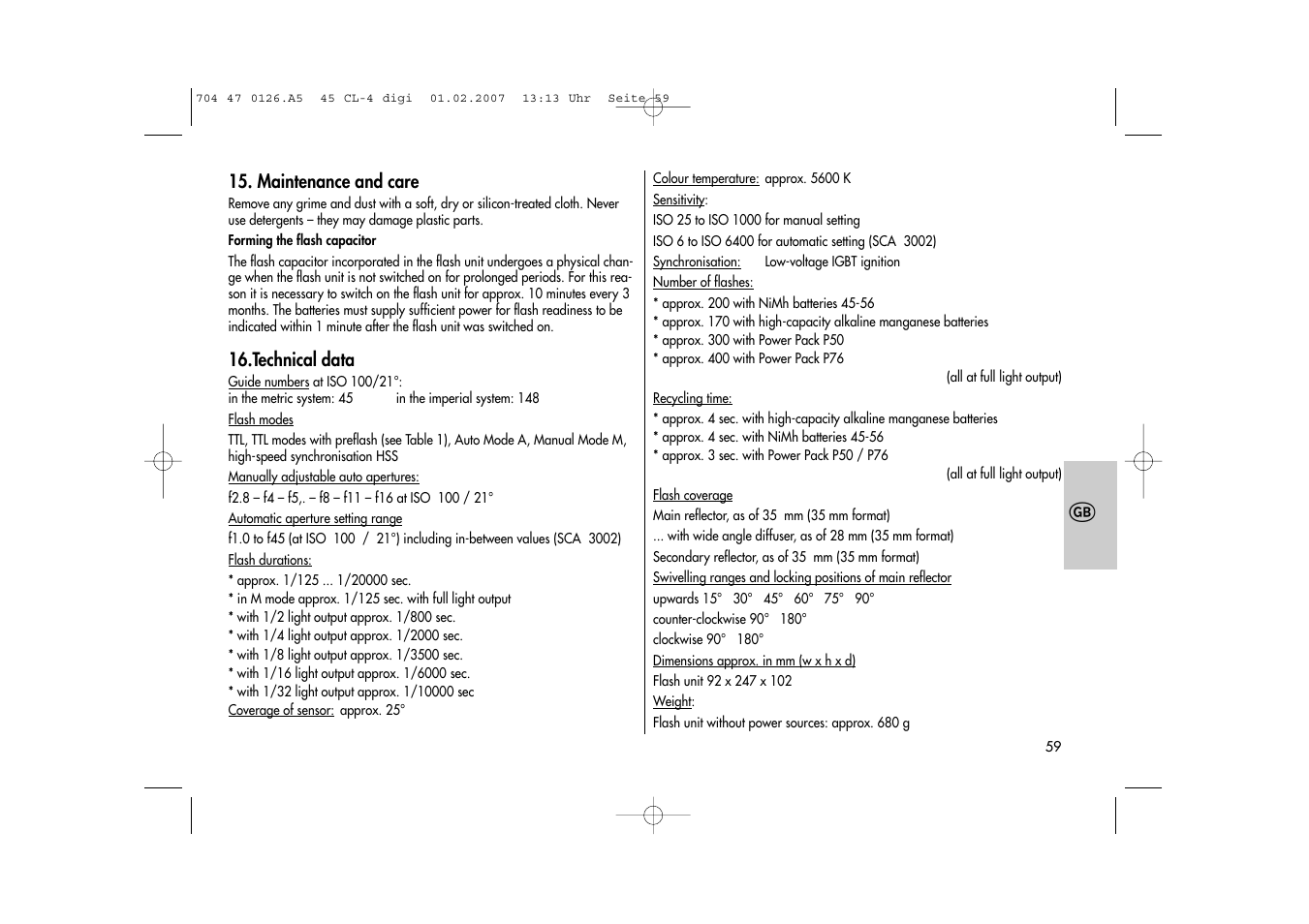 Metz Mecablitz 45 CL-4 User Manual | Page 59 / 104