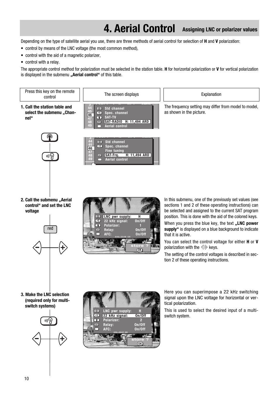 Aerial control, Assigning lnc or polarizer values | Metz 1014 083 User Manual | Page 10 / 27