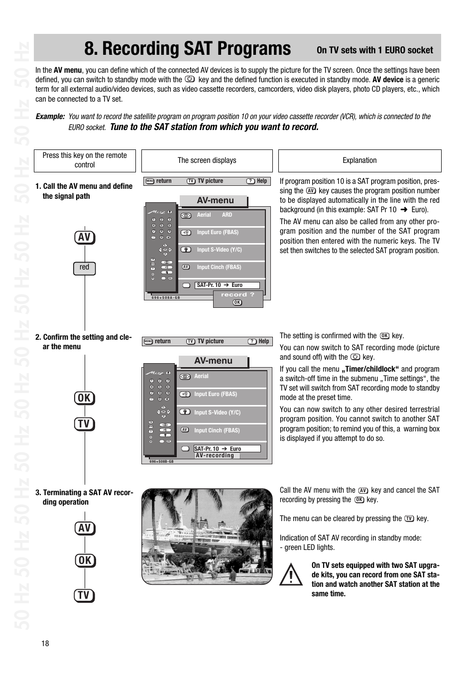 Recording sat programs, Ok tv tv, On tv sets with 1 euro socket | Av-menu | Metz 1014 083 User Manual | Page 18 / 27