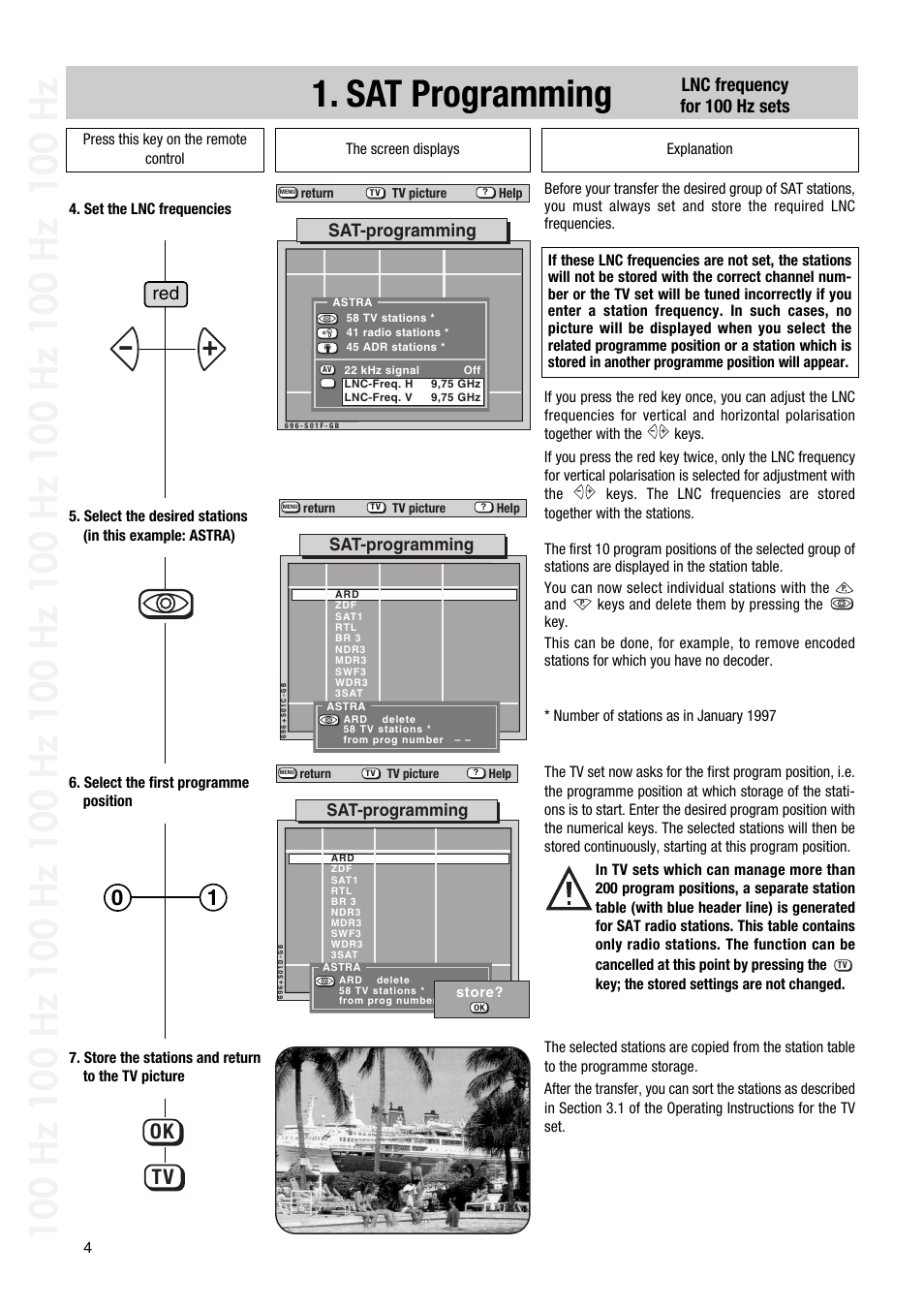 Sat programming, Lnc frequency for 100 hz sets, Sat-programming | Metz 1014 083 User Manual | Page 4 / 27