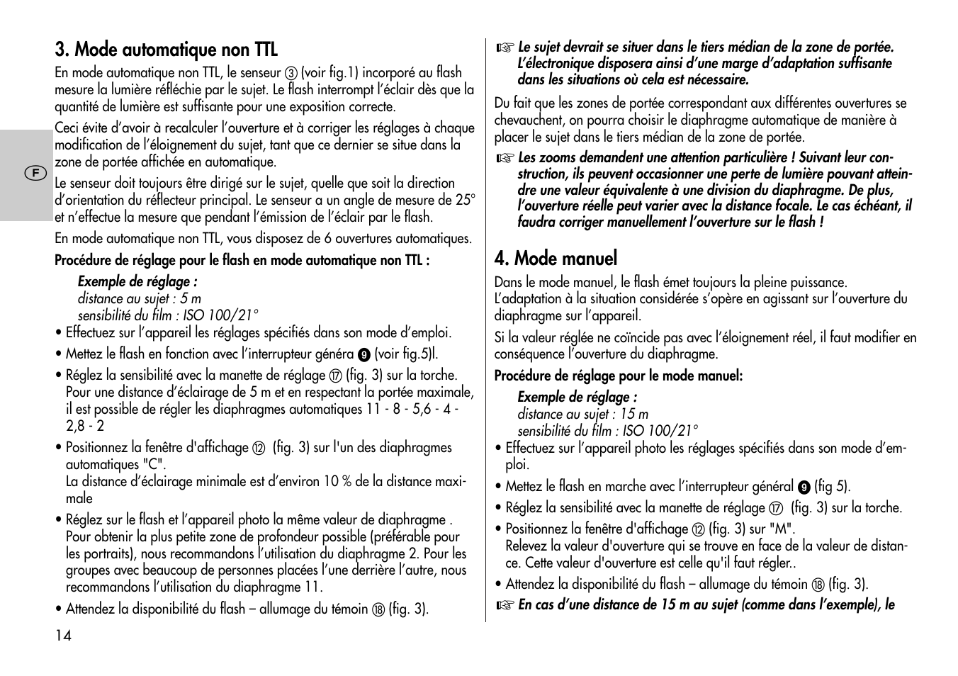 Mode automatique non ttl, Mode manuel | Metz Mecablitz 60 CT-1 User Manual | Page 14 / 56