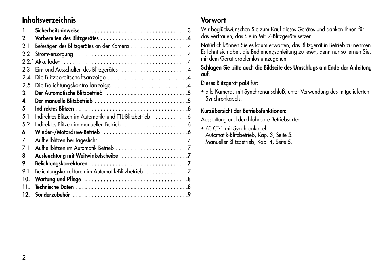 Metz Mecablitz 60 CT-1 User Manual | Page 2 / 56
