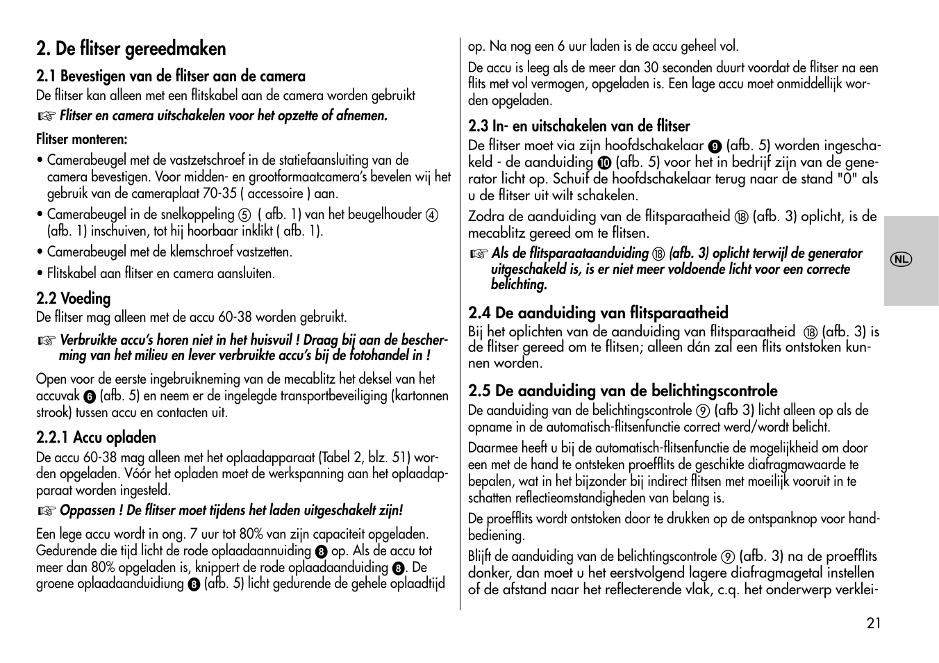 De flitser gereedmaken | Metz Mecablitz 60 CT-1 User Manual | Page 21 / 56
