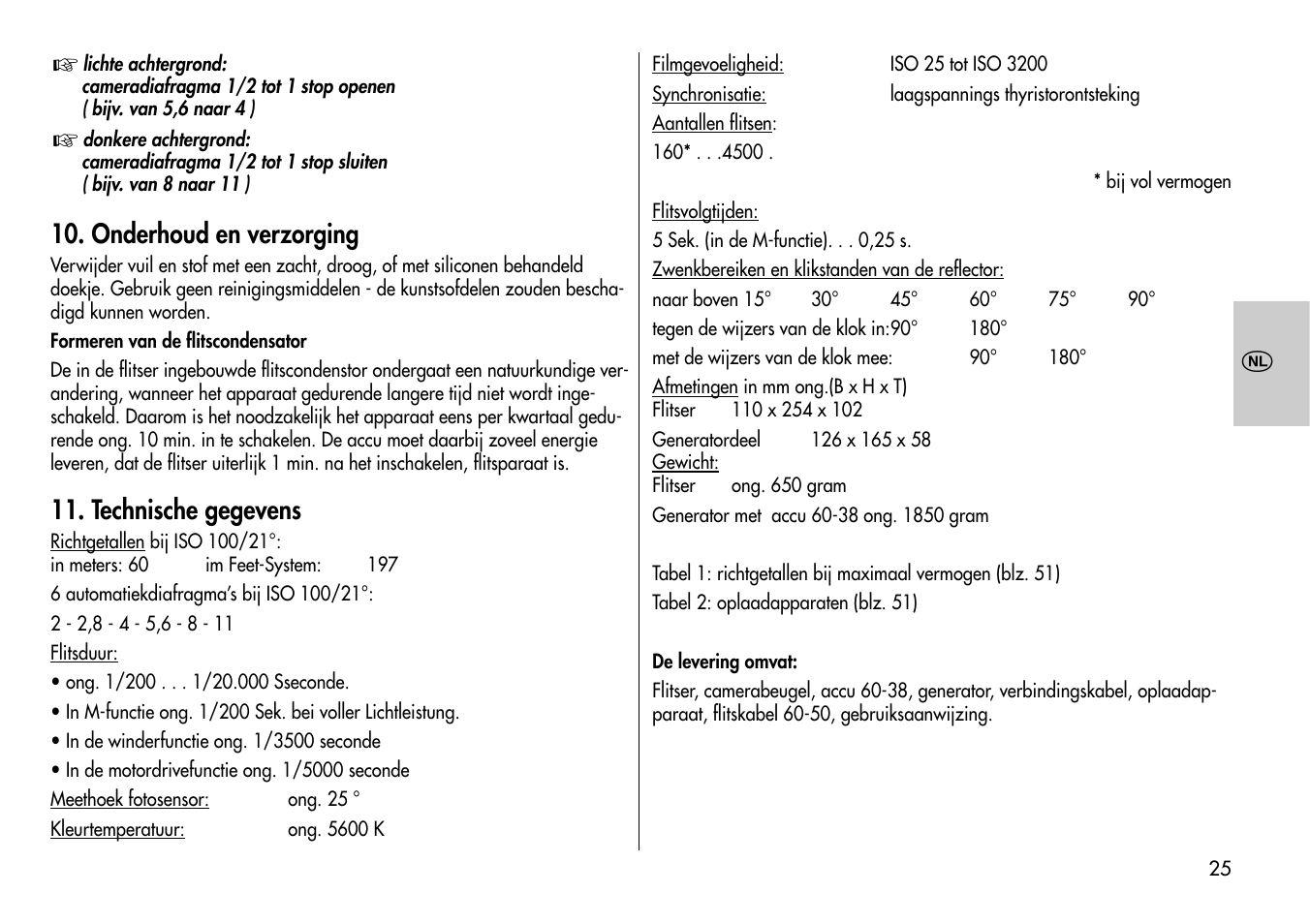 Onderhoud en verzorging, Technische gegevens | Metz Mecablitz 60 CT-1 User Manual | Page 25 / 56