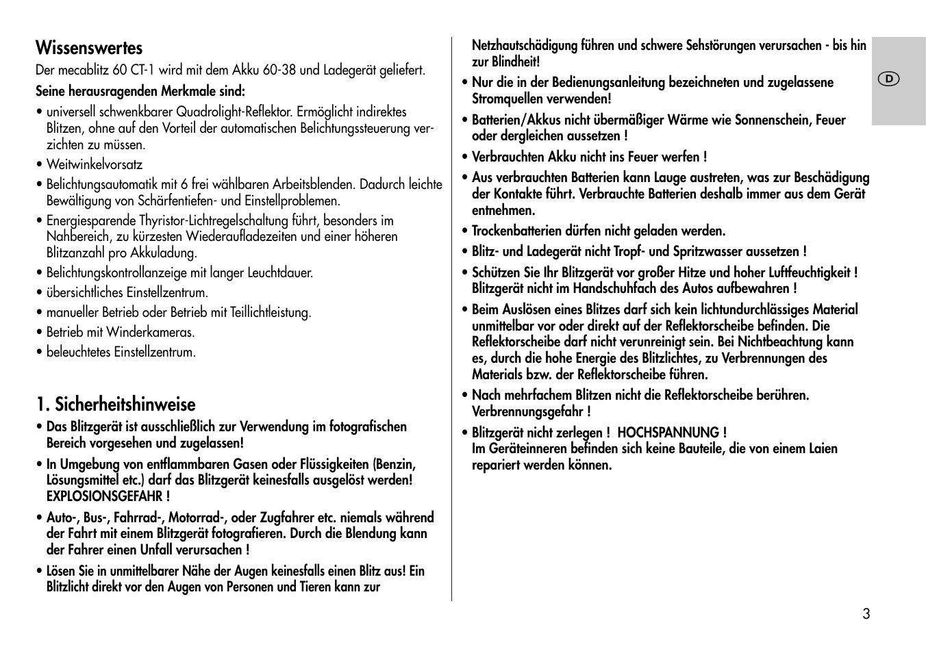 Wissenswertes, Sicherheitshinweise | Metz Mecablitz 60 CT-1 User Manual | Page 3 / 56