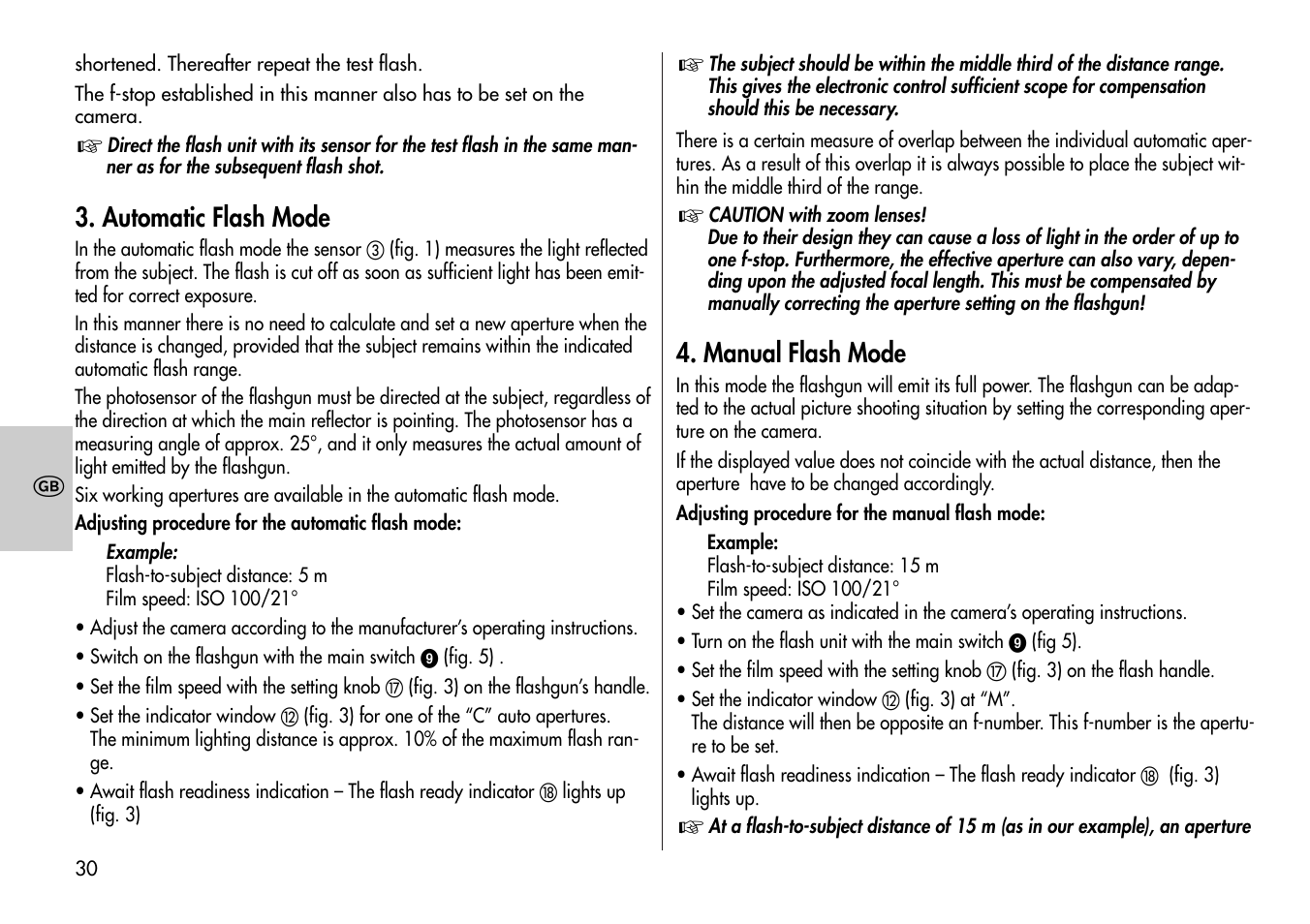 Automatic flash mode, Manual flash mode | Metz Mecablitz 60 CT-1 User Manual | Page 30 / 56