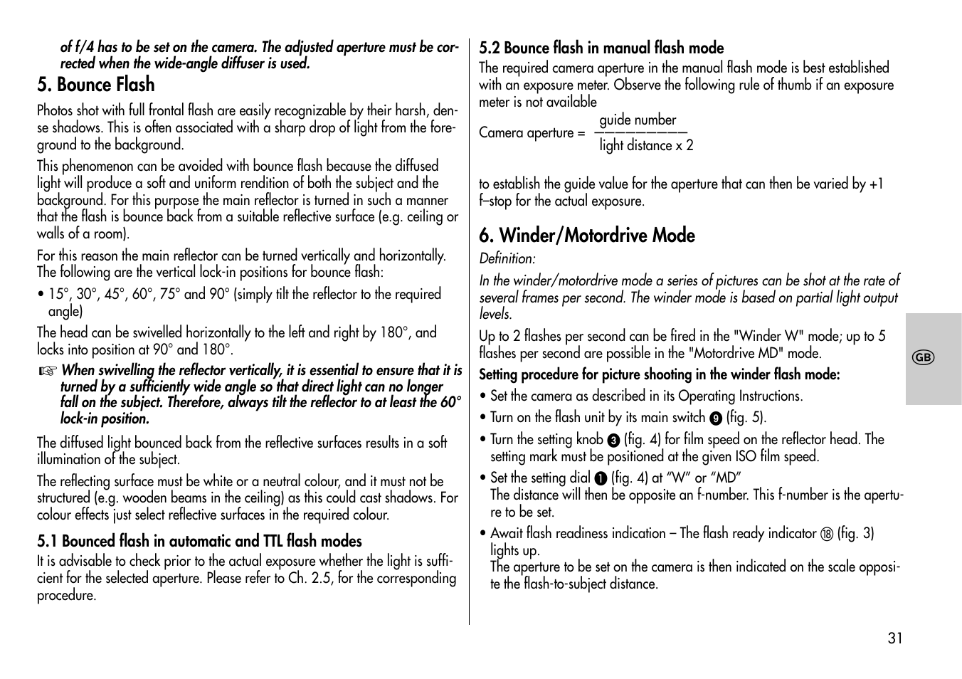 Bounce flash, Winder/motordrive mode | Metz Mecablitz 60 CT-1 User Manual | Page 31 / 56