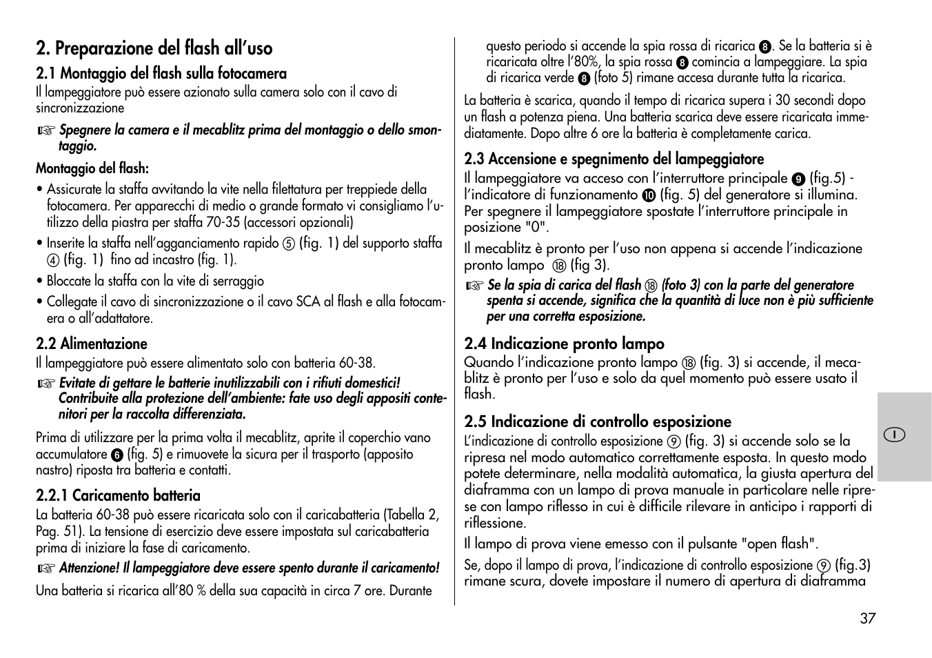 Preparazione del flash all’uso | Metz Mecablitz 60 CT-1 User Manual | Page 37 / 56