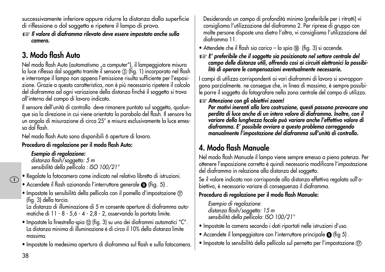 Modo flash auto, Modo flash manuale | Metz Mecablitz 60 CT-1 User Manual | Page 38 / 56