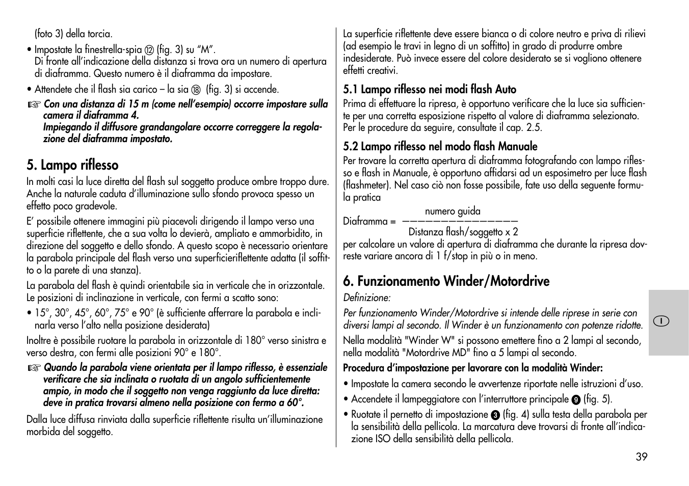 Lampo riflesso, Funzionamento winder/motordrive | Metz Mecablitz 60 CT-1 User Manual | Page 39 / 56