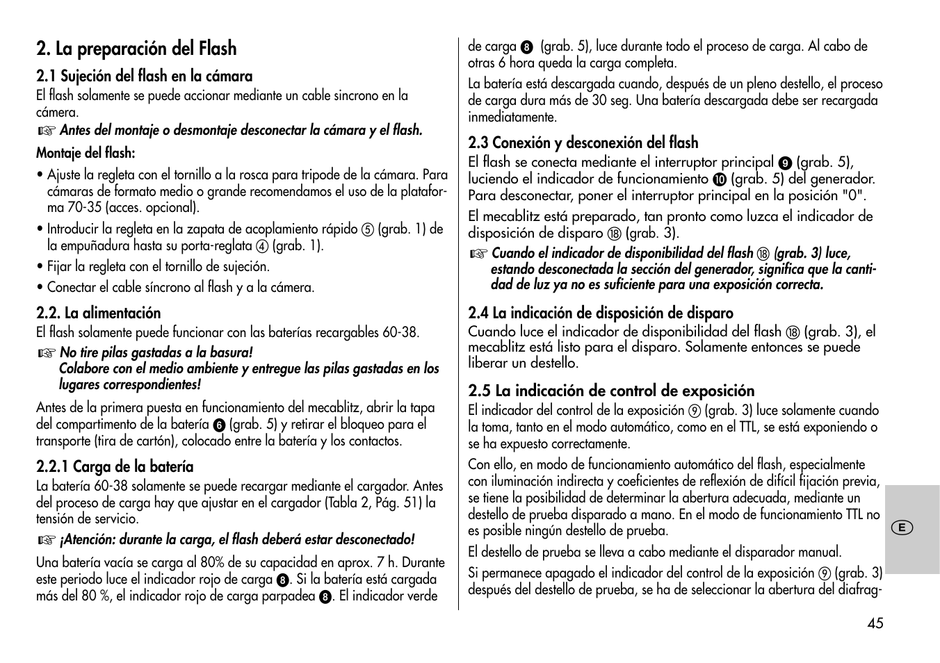 La preparación del flash | Metz Mecablitz 60 CT-1 User Manual | Page 45 / 56