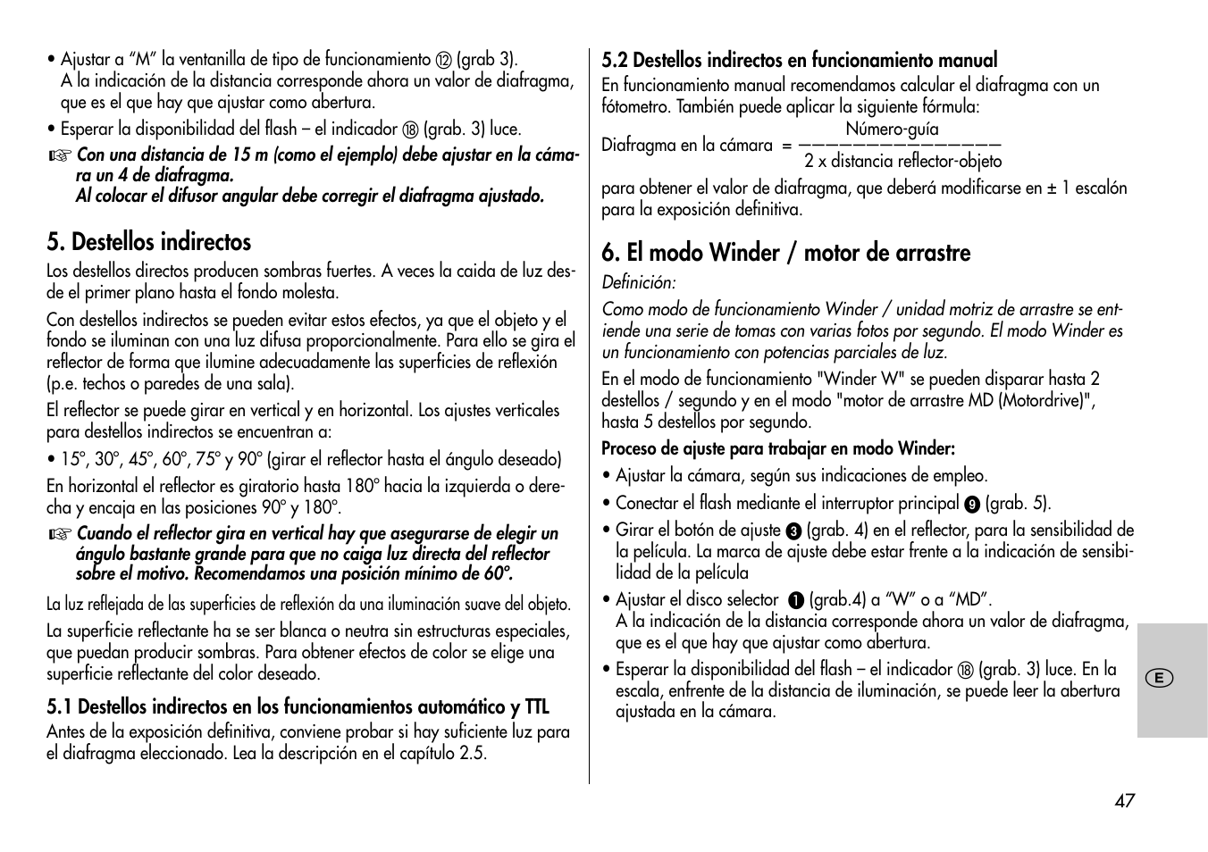 Destellos indirectos, El modo winder / motor de arrastre | Metz Mecablitz 60 CT-1 User Manual | Page 47 / 56