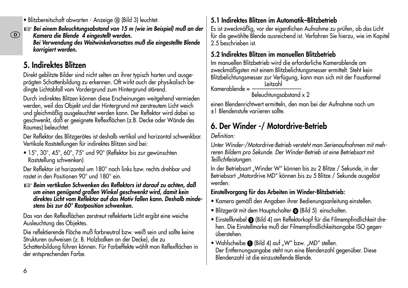 Indirektes blitzen, Der winder -/ motordrive-betrieb | Metz Mecablitz 60 CT-1 User Manual | Page 6 / 56