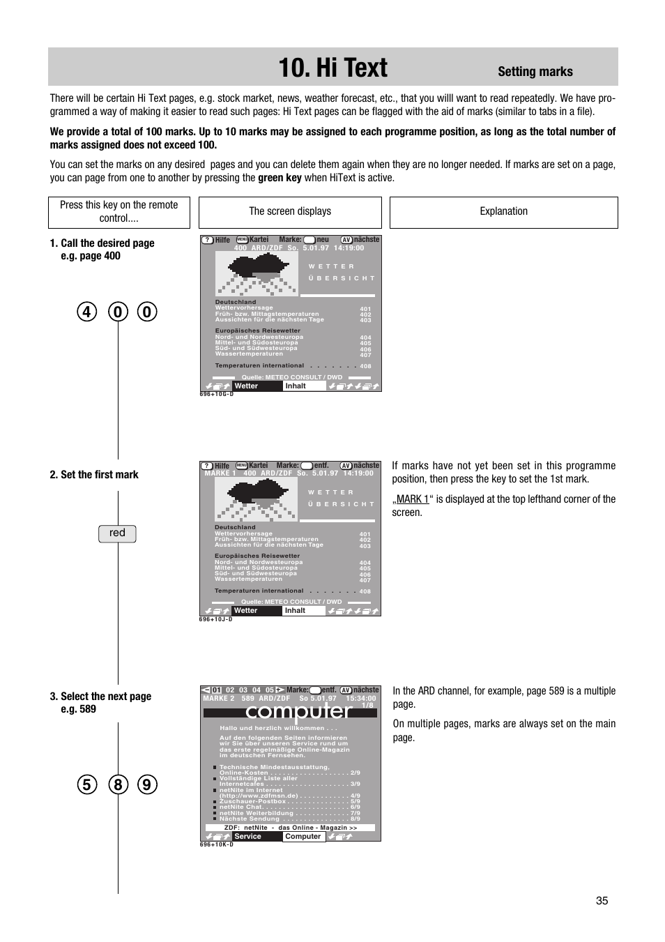 Hi text, Computer, Setting marks | Metz TG 73 - 100 MT User Manual | Page 35 / 54