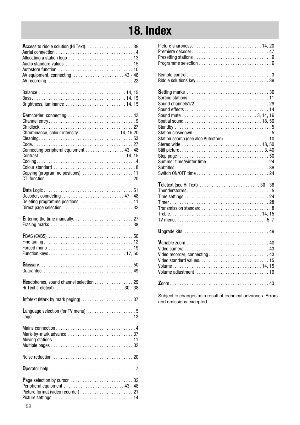 Index | Metz TG 73 - 100 MT User Manual | Page 52 / 54