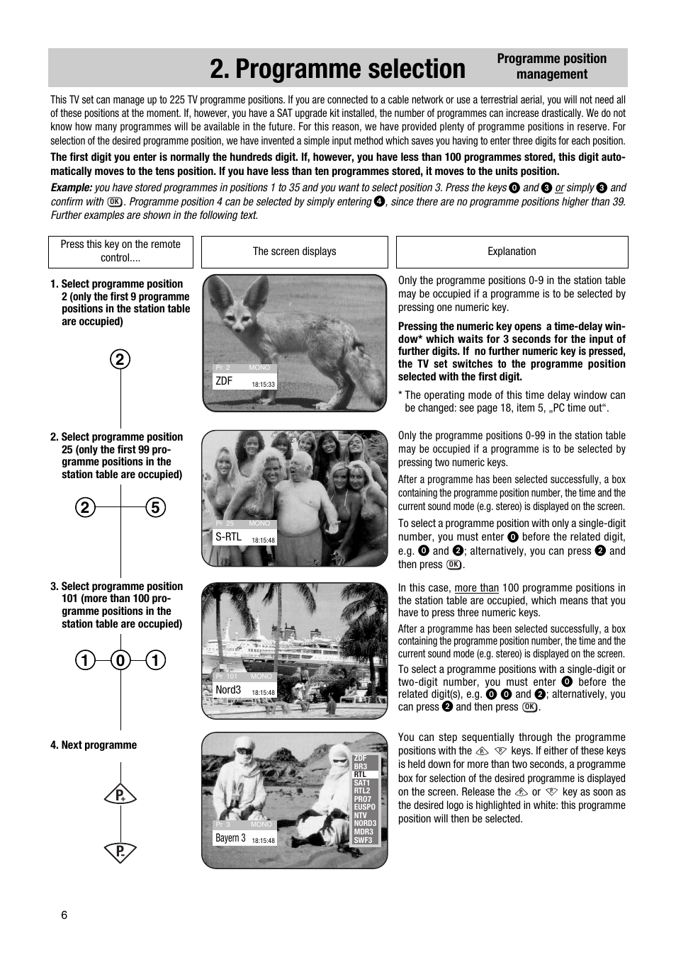 Programme selection, Programme position management | Metz TG 73 - 100 MT User Manual | Page 6 / 54