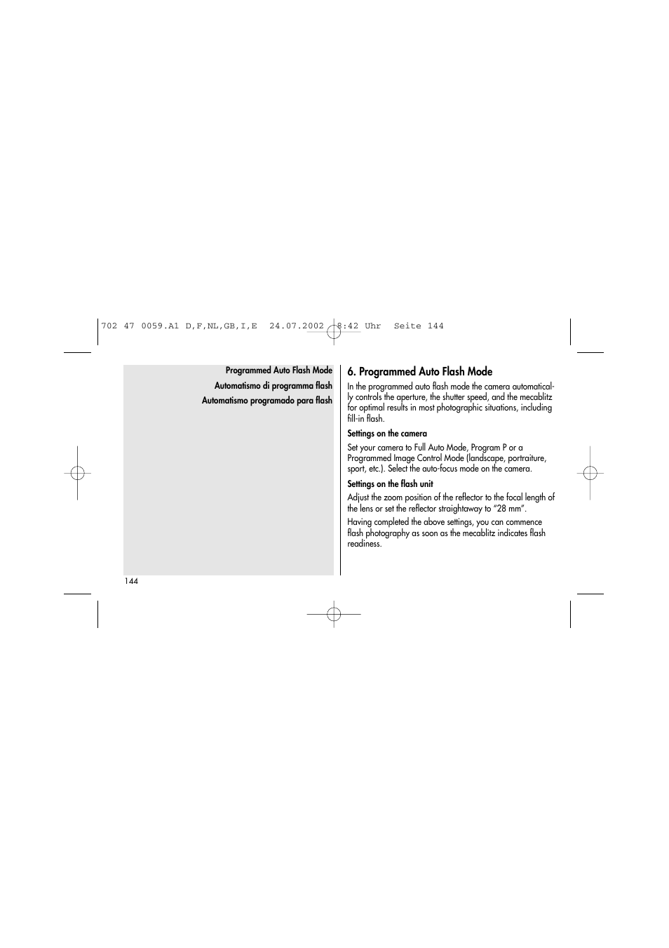 Programmed auto flash mode | Metz Mecablitz 36 AF-3N User Manual | Page 33 / 41