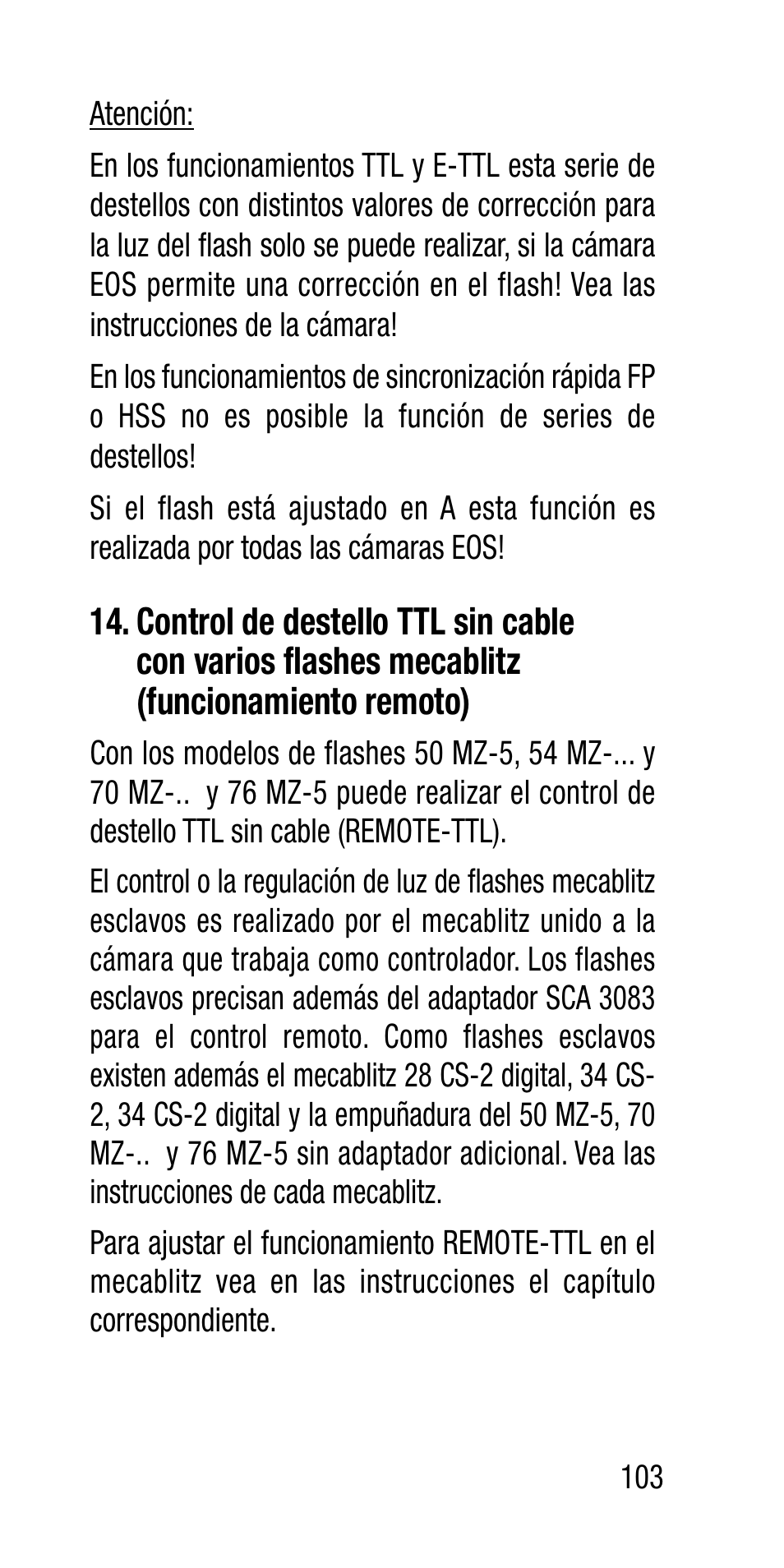 Metz Canon Eos SCA 3102 M5 User Manual | Page 103 / 120