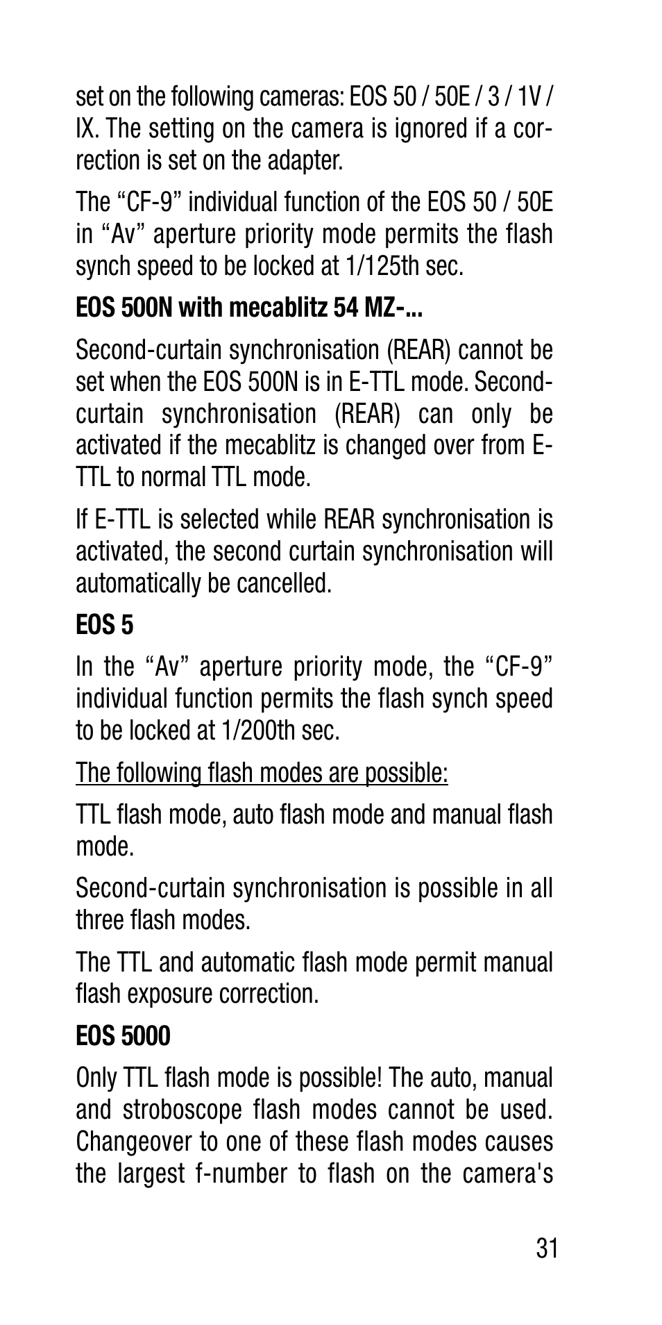 Metz Canon Eos SCA 3102 M5 User Manual | Page 31 / 120