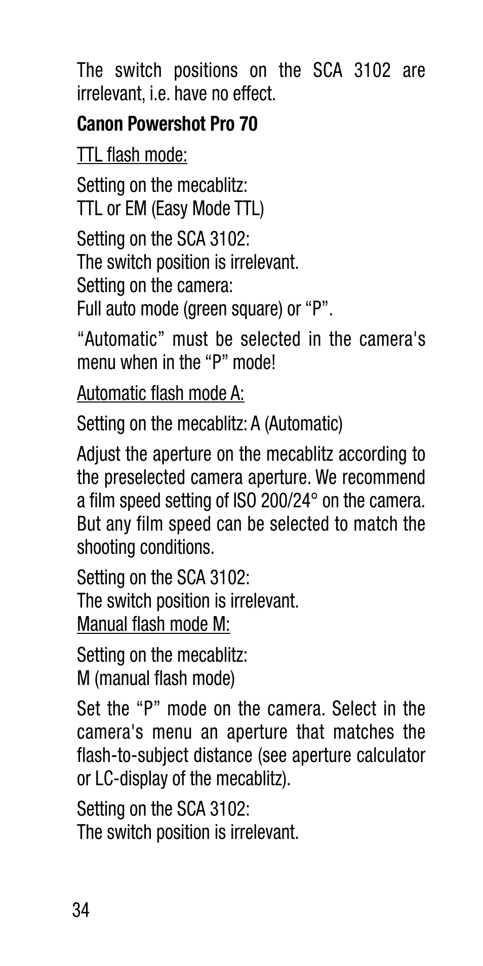 Metz Canon Eos SCA 3102 M5 User Manual | Page 34 / 120