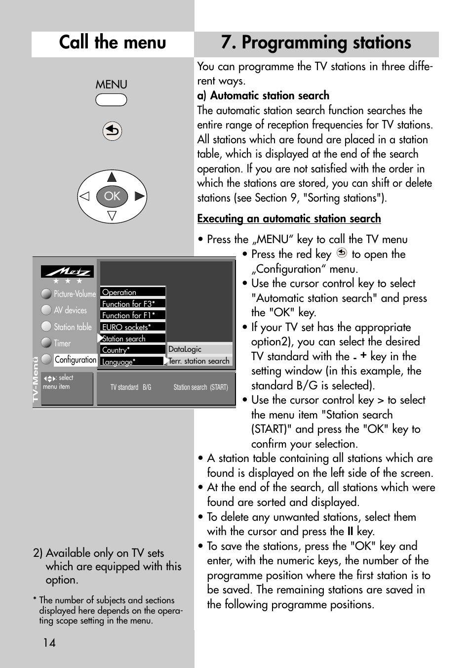 Programming stations, Call the menu | Metz Astral-72 MF User Manual | Page 14 / 64