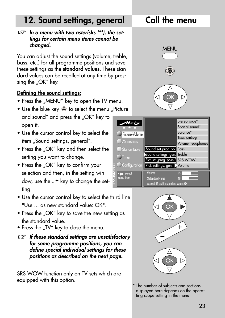 Call the menu 12. sound settings, general | Metz Astral-72 MF User Manual | Page 23 / 64