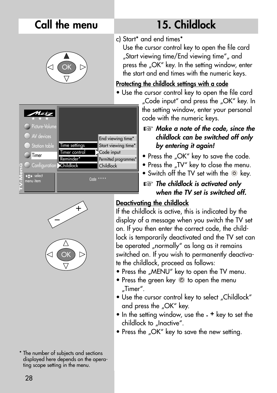 Call the menu 15. childlock | Metz Astral-72 MF User Manual | Page 28 / 64