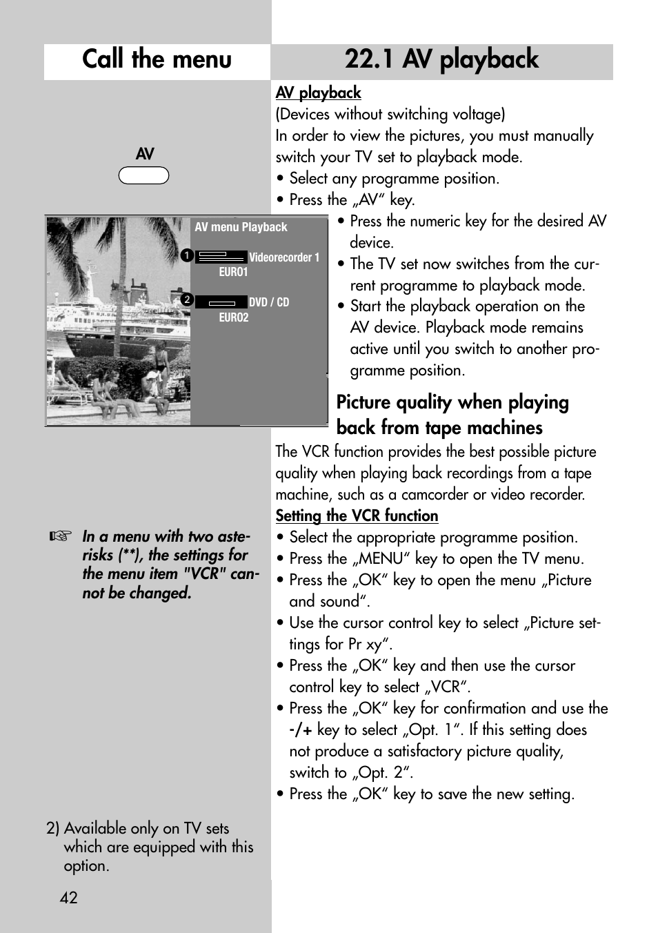 1 av playback call the menu | Metz Astral-72 MF User Manual | Page 42 / 64