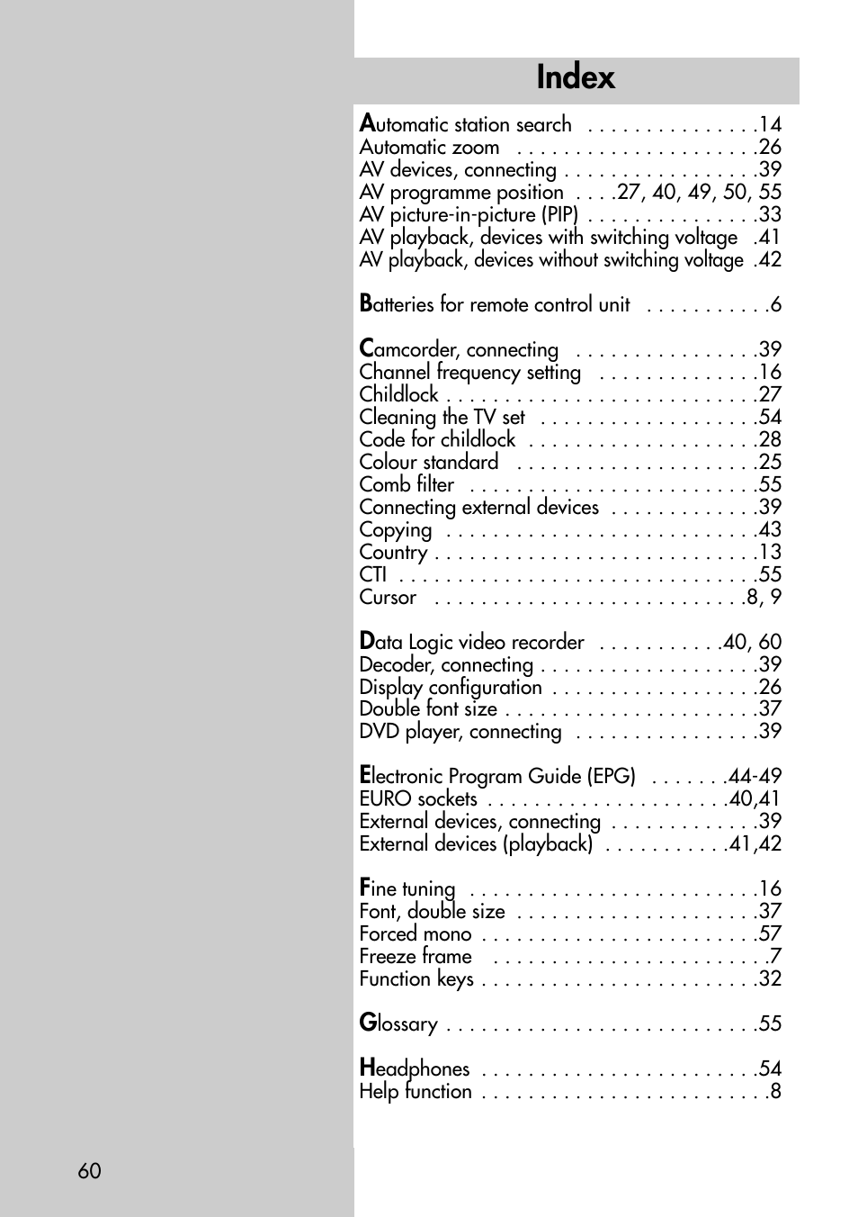 Index | Metz Astral-72 MF User Manual | Page 60 / 64