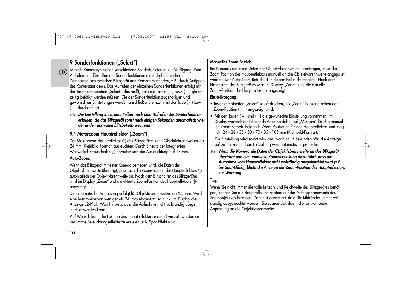 Metz AF-1 User Manual | Page 10 / 127
