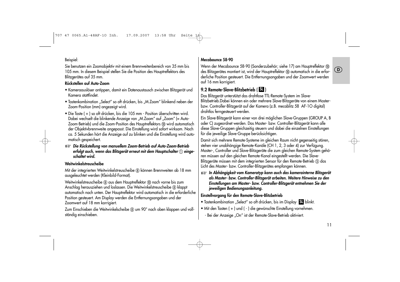 Metz AF-1 User Manual | Page 11 / 127