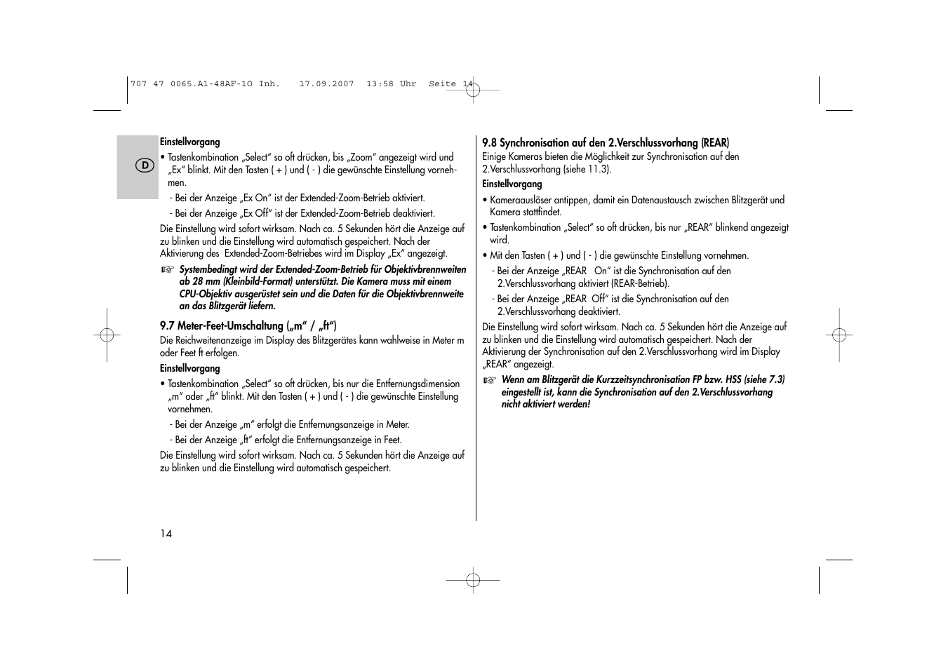 Metz AF-1 User Manual | Page 14 / 127