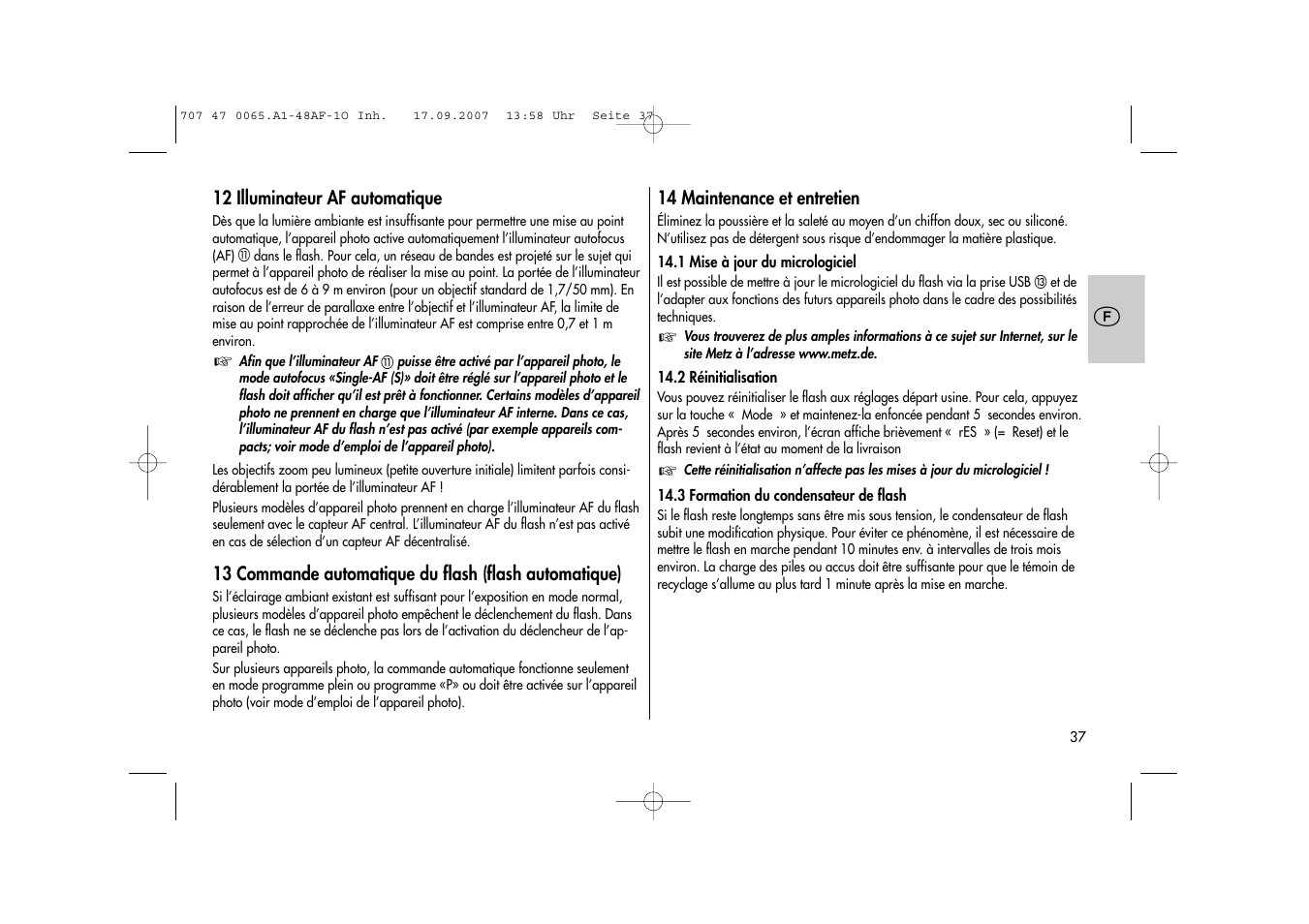 Metz AF-1 User Manual | Page 37 / 127